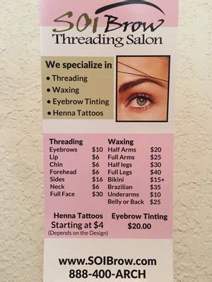 Soi brow threading salon - Eyebrow Threading Specialists. Make an Appointment or Check-in Online. We are Open 7 days a week...Mon-Sat 10am-8pm / Sun 11am - 7pm.